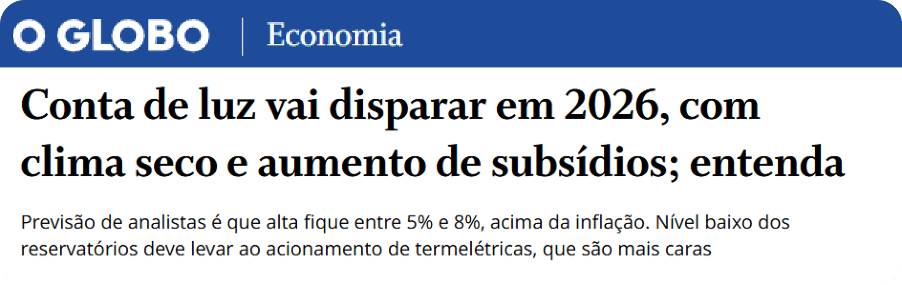 Notícia sobre bandeiras tarifárias